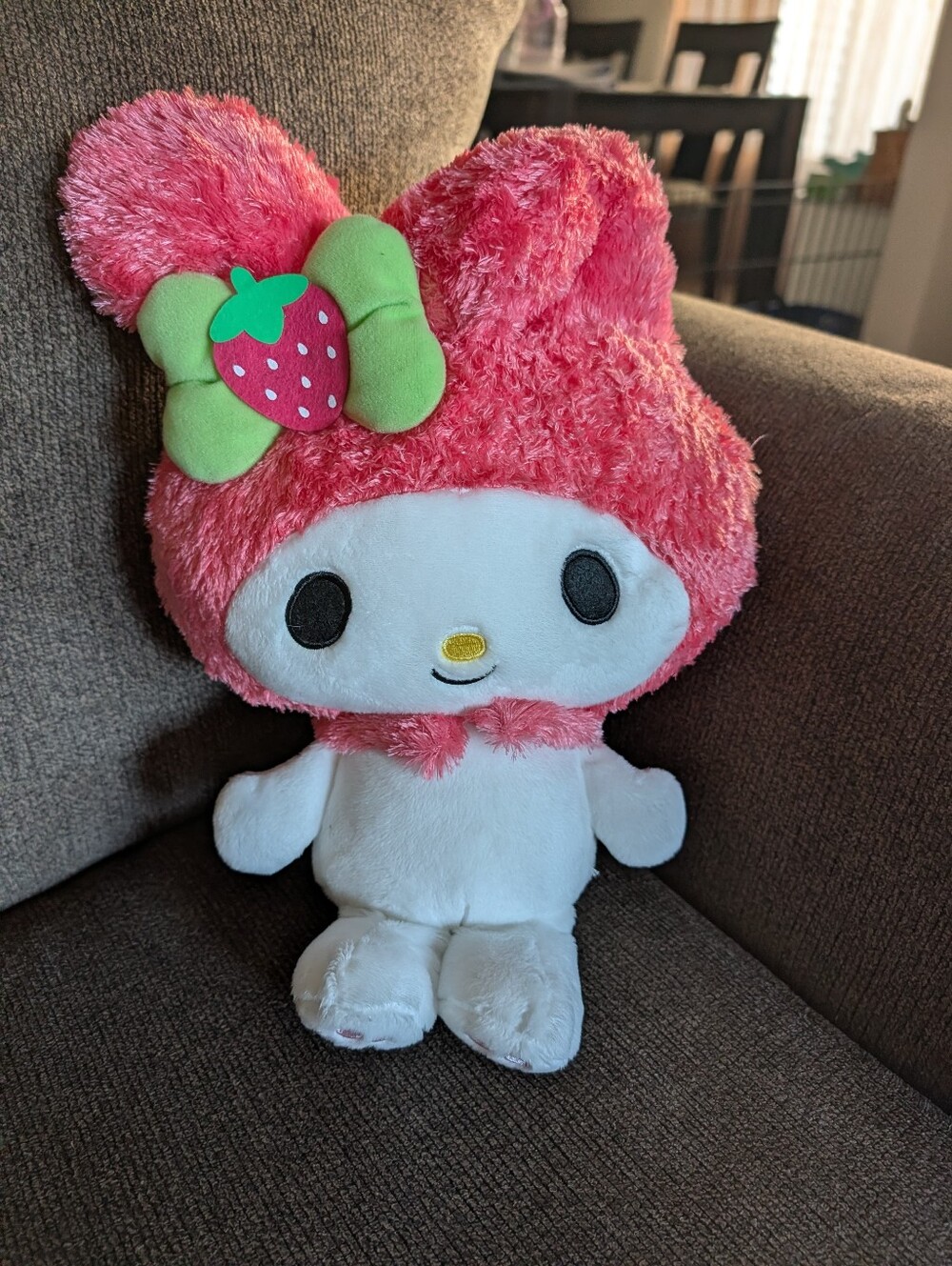 Sanrio My Melody Plush in Pink with Green Strawberry Bow